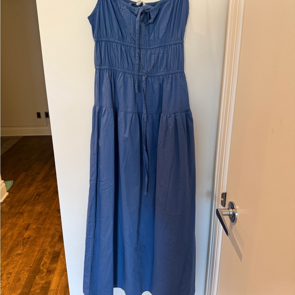 Blue Tiered Maxi Dress with Front Tie
